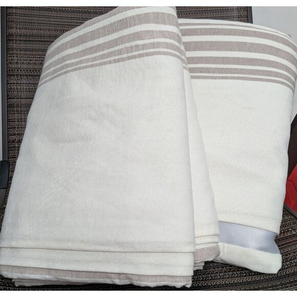 Quince Coastal Stripe Linen Cotton Curtain Size: 48x108 Ivory/Natural 2 Panels - Picture 3 of 8